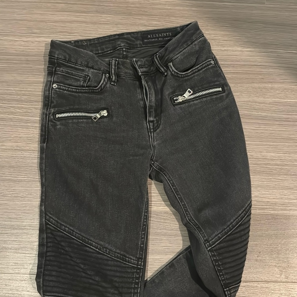 AllSaints grace biker cropped jean